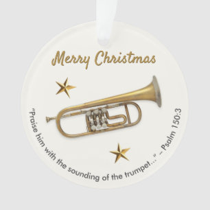 Elegante Trompet met Psalm 150:3 Kerstmis Ornament