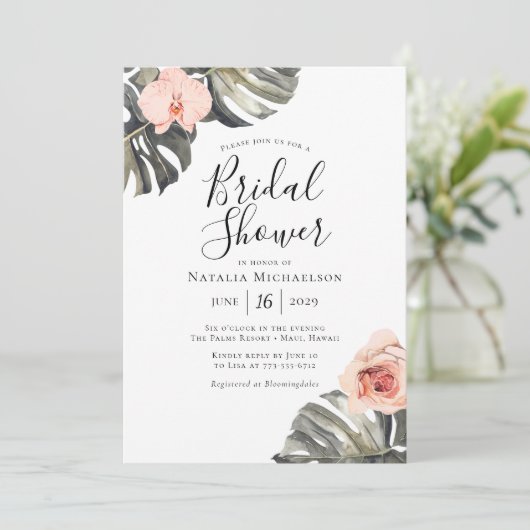 Elegante tropen bruids douche uitnodiging (Staand voorkant)