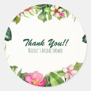 Elegante Tropen Groene Bladeren Bloemrijke Waterve Ronde Sticker
