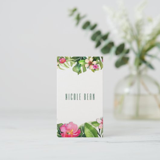 Elegante Tropen Groene Bladeren Bloemrijke Waterve Visitekaartje (Staand voorkant)