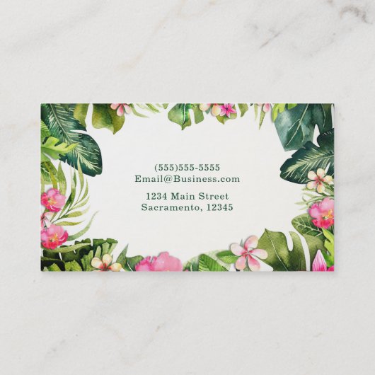 Elegante Tropen Groene Bladeren Bloemrijke Waterve Visitekaartje (Achterkant)