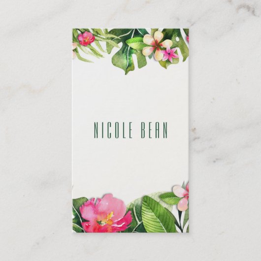 Elegante Tropen Groene Bladeren Bloemrijke Waterve Visitekaartje (Voorkant)