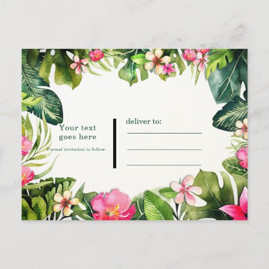 Elegante Tropen Groene Bladeren Bloemstuk Save the Aankondigingskaart (Achterkant)