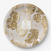 Elegante tropen Monstera vergulde gouden bruiloft Papieren Bordje (Voorkant)