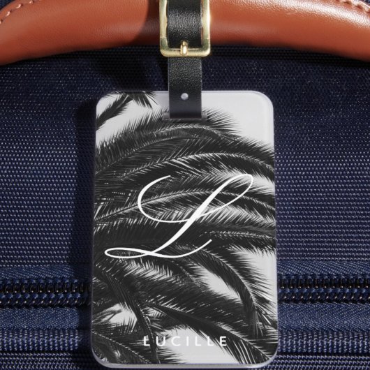 Elegante Tropische Aangepaste Naam Monogram Bagagelabel