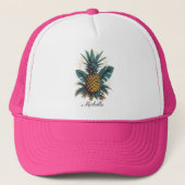 Elegante Tropische Ananas Aangepaste Naam Roze Trucker Pet (Voorkant)