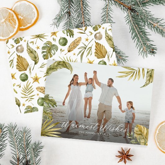 Elegante Tropische Aquarel Foto Kerstmis Feestdagenkaart