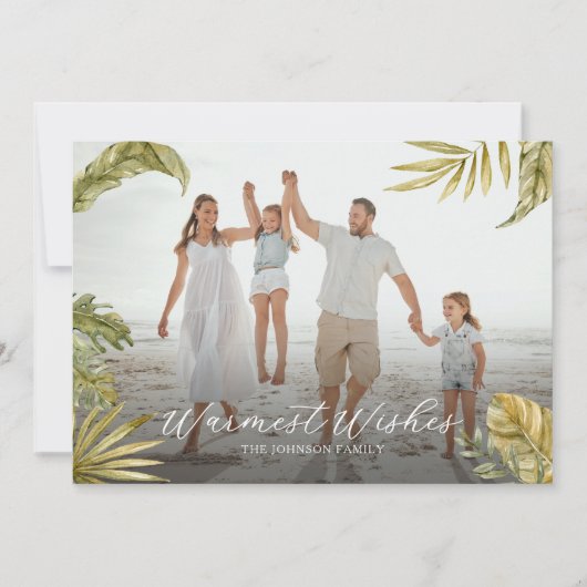 Elegante Tropische Aquarel Foto Kerstmis Feestdagenkaart (Voorkant)