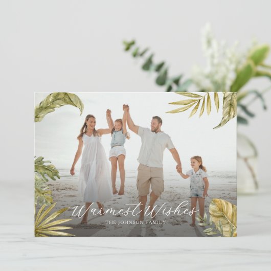 Elegante Tropische Aquarel Foto Kerstmis Feestdagenkaart (Staand voorkant)