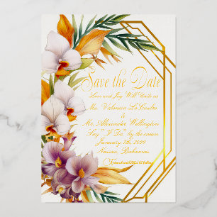 Elegante Tropische Bestemming Bruiloft Save the Da Folie Uitnodiging