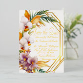 Elegante Tropische Bestemming Bruiloft Save the Da Folie Uitnodiging (Staand Voorkant)