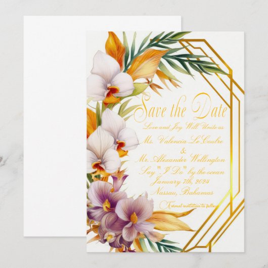 Elegante Tropische Bestemming Bruiloft Save the Da Kaart (Voorkant / Achterkant)