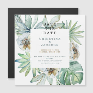 Elegante Tropische Blad Bruiloft Save the Date Magnetische Uitnodiging