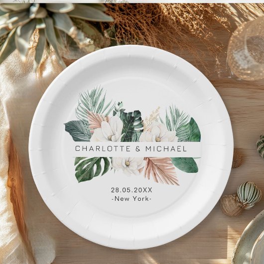 Elegante, tropische, bladbruiloft papieren bordje