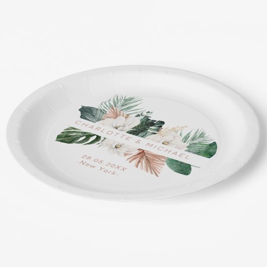 Elegante, tropische, bladbruiloft papieren bordje (Gekanteld)