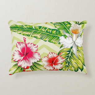 Elegante Tropische Bladeren en Hibiscus Bloemen   Accent Kussen