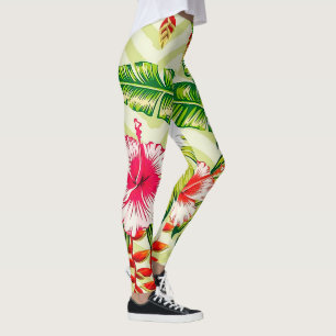Elegante Tropische Bladeren en Hibiscus Bloemen   Leggings