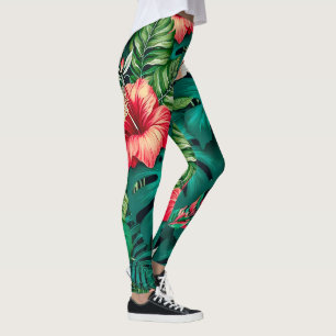 Elegante Tropische Bladeren en Hibiscus Bloemen   Leggings