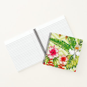 Elegante Tropische Bladeren en Hibiscus Bloemen   Notitieboek