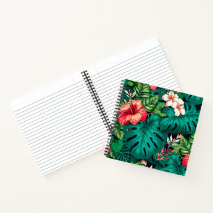 Elegante Tropische Bladeren en Hibiscus Bloemen   Notitieboek