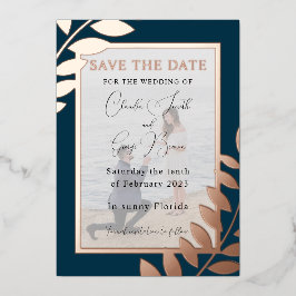 Elegante Tropische Bladeren Foto Save The Date Ech Folie Uitnodiging