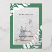 Elegante Tropische Bladeren Foto Save The Date Ech Folie Uitnodiging (Voorkant)