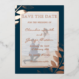Elegante Tropische Bladeren Foto Save The Date Ech Folie Uitnodiging
