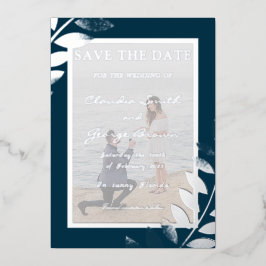 Elegante Tropische Bladeren Foto Save The Date Ech Folie Uitnodiging