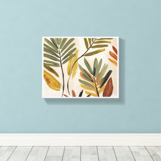 Elegante tropische bladkunst – minimalistische bot canvas afdruk (Insitu (Houten vloer))