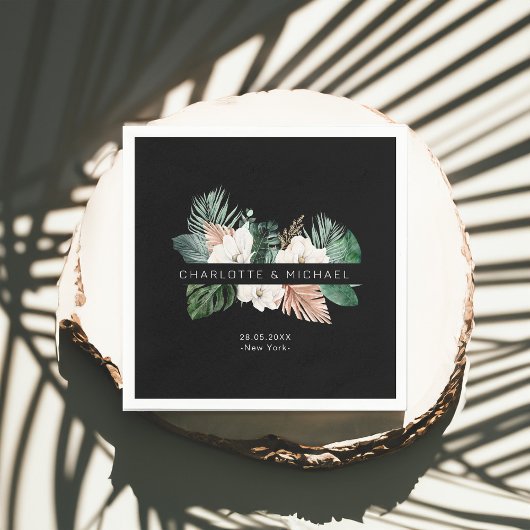Elegante, tropische, bladrijke bruiloft servet