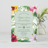 Elegante tropische bloei Hibiscus gouden bruiloft Kaart (Staand voorkant)