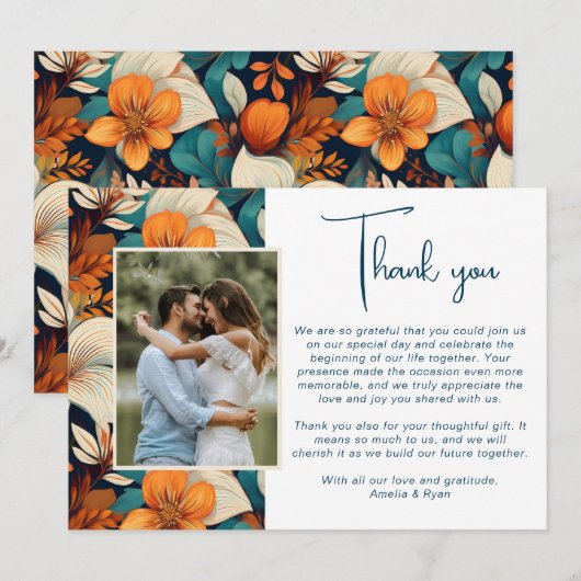 Elegante Tropische Bloem Bloemen Huwelijksfoto Bedankkaart (Voorkant / Achterkant)