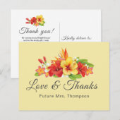 Elegante Tropische Bloem Bruids Bruiloft Dank Je Briefkaart (Voorkant / Achterkant)