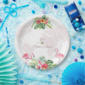 Elegante tropische bloem gouden wereldkaart bruilo papieren bordje (Feest)