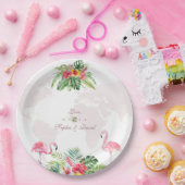 Elegante tropische bloem gouden wereldkaart bruilo papieren bordje (Feest)