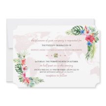 Elegante Tropische Bloem Gouden Wereldkaart Trouwd