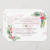 Elegante Tropische Bloem Gouden Wereldkaart Trouwd Kaart (Voorkant / Achterkant)