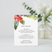 Elegante Tropische Bloem Groen Bruiloft Details Informatiekaartje (Staand voorkant)