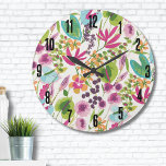 Elegante tropische bloem grote klok<br><div class="desc">Deze schattige print ziet eruit als een  bloementropische print! Delen van roze,  paarse,  blauw,  groen,  geel,  sinaasappel en meer allemaal samen gemengd. Geweldig voor geschenken of producten. Roze Blauw Groen Modern  Bloemen Tropische Grote Klok.</div>