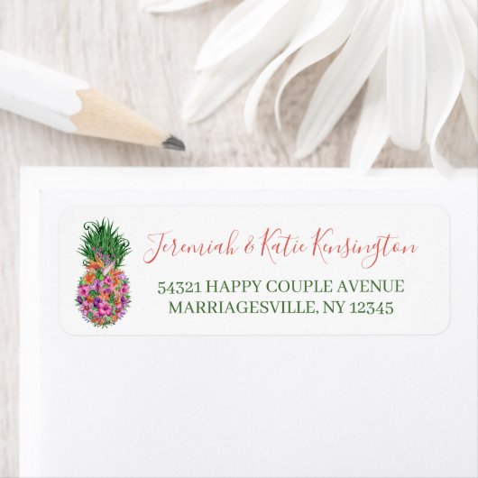 Elegante tropische bloemananas etiket (Insitu)