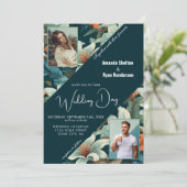 Elegante Tropische Bloemen 2 Foto Huwelijk Kaart (Staand voorkant)