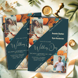 Elegante Tropische Bloemen 2 Foto Huwelijk Kaart