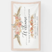 Elegante Tropische Bloemen Blush Peach Pampas Brui Spandoek (Verticaal)