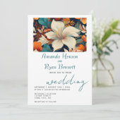 Elegante Tropische Bloemen Botanisch Ontwerp Weddi Kaart (Staand voorkant)