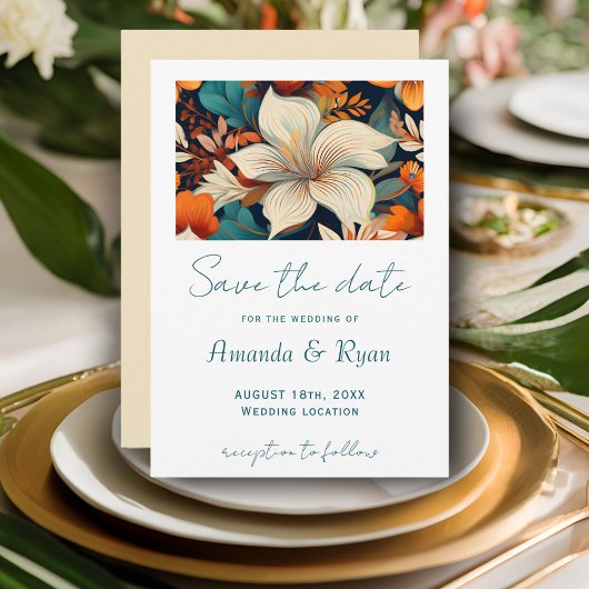 Elegante Tropische Bloemen Botanisch Ontwerp Weddi Save The Date
