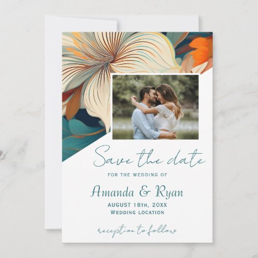 Elegante Tropische Bloemen Botanische Fotobruiloft Save The Date (Voorkant)