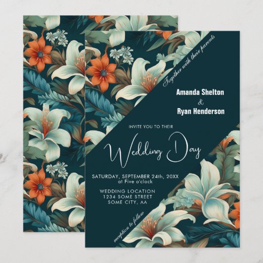 Elegante Tropische Bloemen bruiloft Kaart (Voorkant / Achterkant)