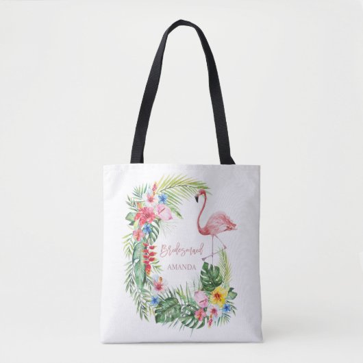 Elegante tropische bloemen flamingo bruidsmeisje tote bag (Voorkant)