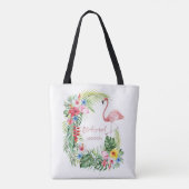 Elegante tropische bloemen flamingo bruidsmeisje tote bag (Achterkant)