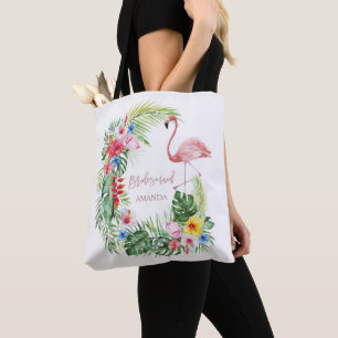 Elegante tropische bloemen flamingo bruidsmeisje tote bag